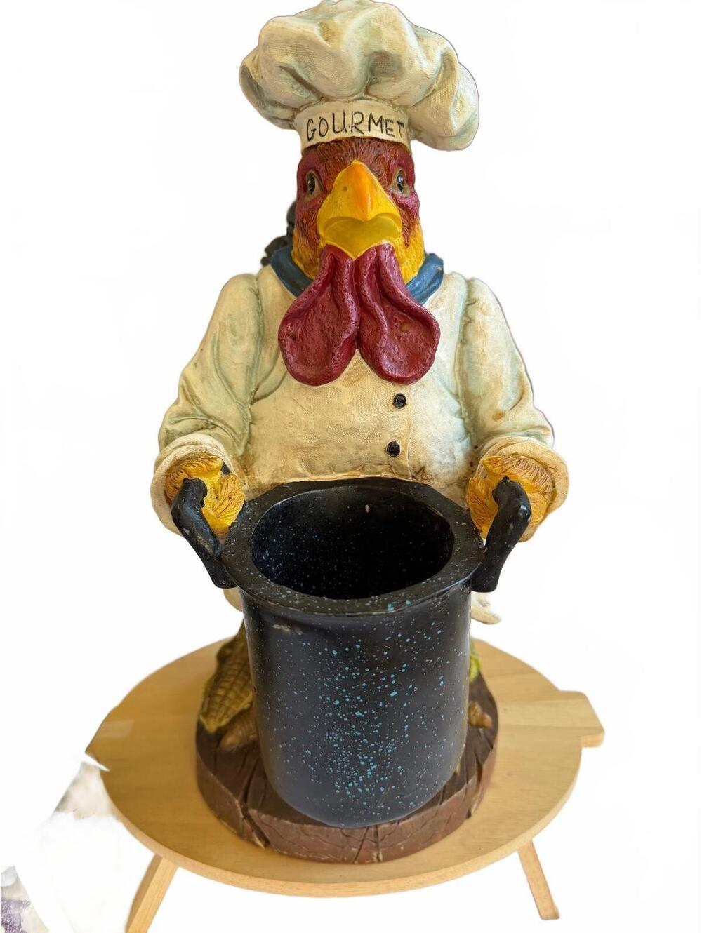 Vintage Rooster Chef Figurine with Pot Kitchen Decor